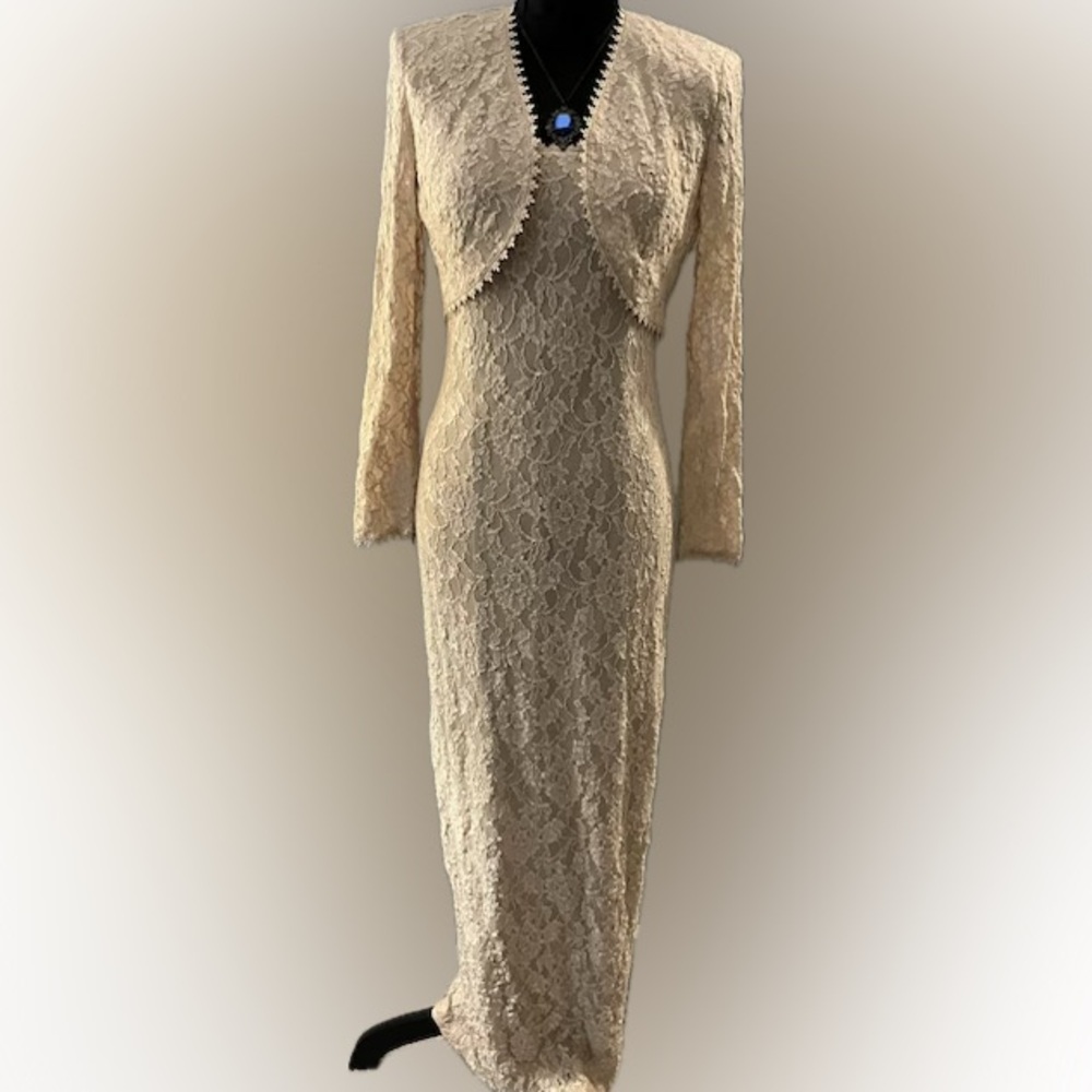 Vintage ALEX EVENINGS Lace Formal Dress with Matching Bolero Style Jacket